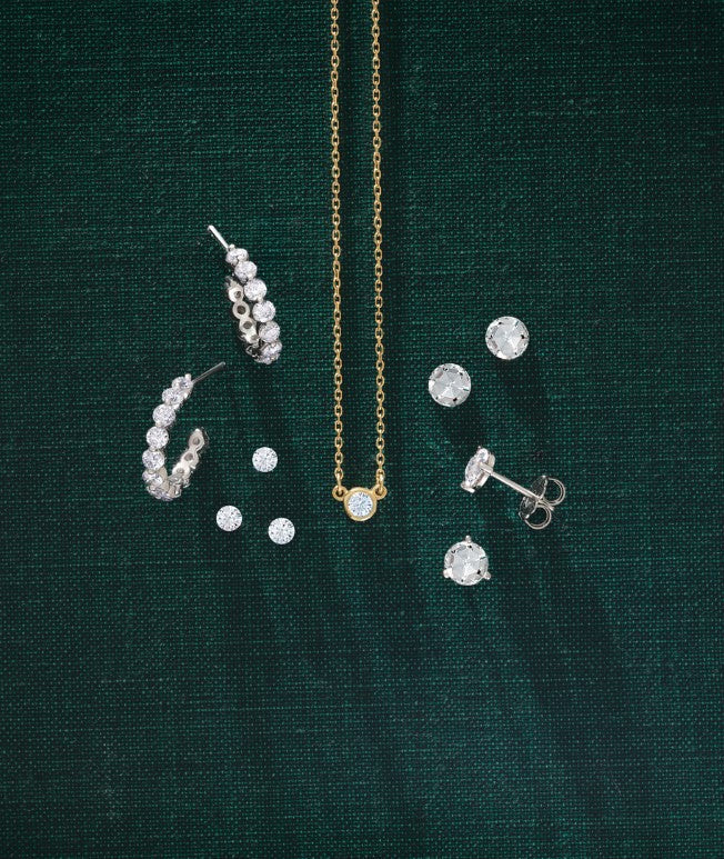 Moissanite, Earrings, Moissanite Necklace, Rose-Cut, Bezel-Set, Claw, 3-Prong, Moissanite Stud, Moissanite Hoop, Moissanite Huggie