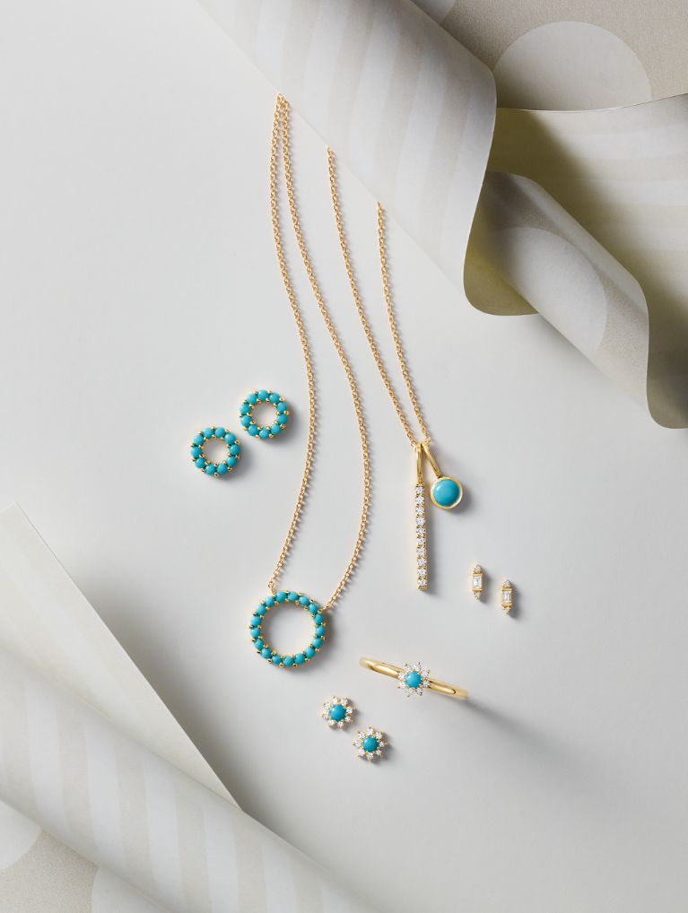 Gemstone Jewelry, Turquoise Jewelry, Turquoise Earrings, Turquoise Necklace, Turquoise Pendant, Turquoise Ring, Diamond Pendant, Diamond Earrings, Turquoise and Diamond Earrings, Gold Chain, Gifts, Holiday Gifts, Gift Packaging