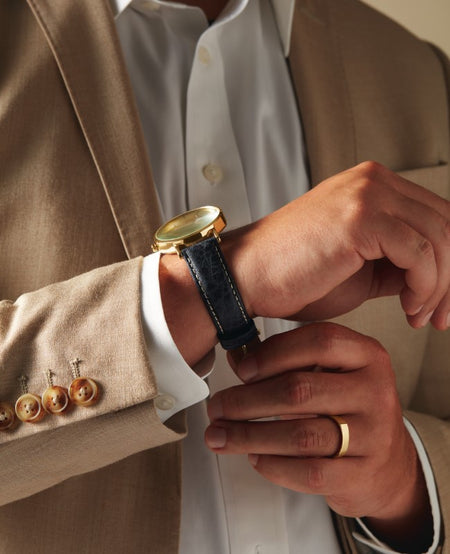Men's Jewelry, Watch Band, Men's, Band, Wedding Band, Lifestyle, Watch Strap, Square Edge, Leather, Gold Band