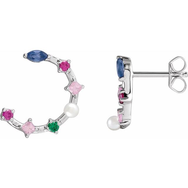 Freshwater Pearl & Natural Multi-Gemstone Earrings