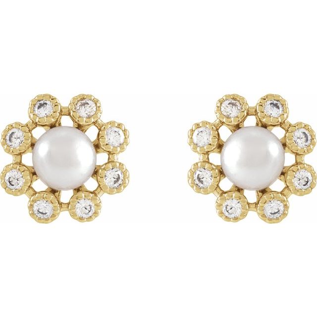 Cultured Freshwater Pearl and Natural Diamond Earrings