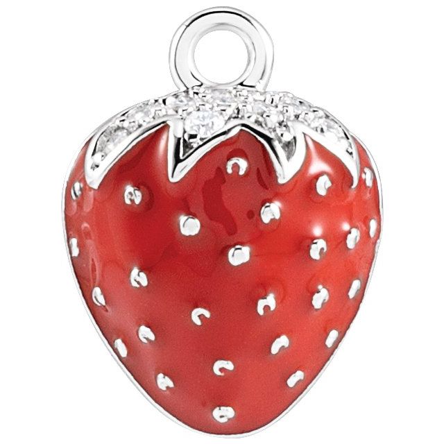 Enamel Diamond Strawberry Dangle Charm