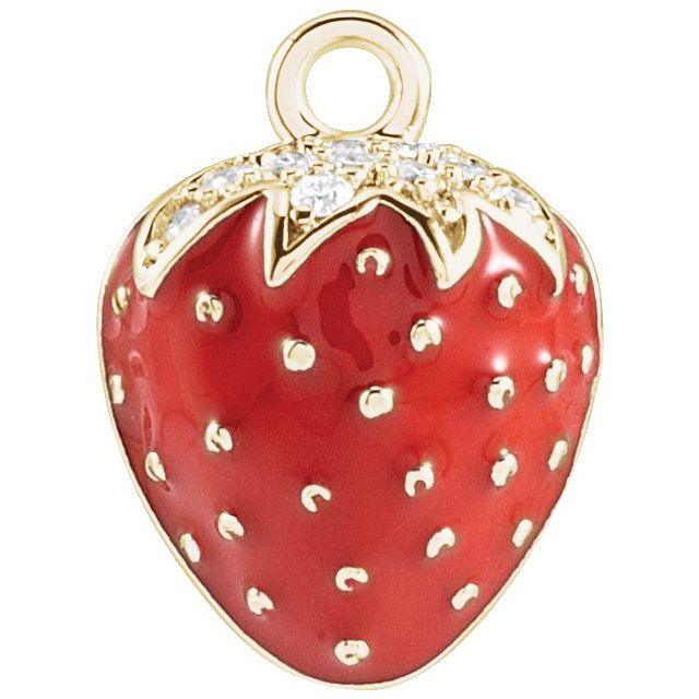 Enamel Diamond Strawberry Dangle Charm