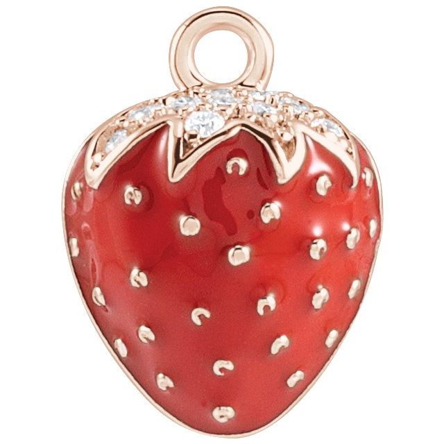 Enamel Diamond Strawberry Dangle Charm