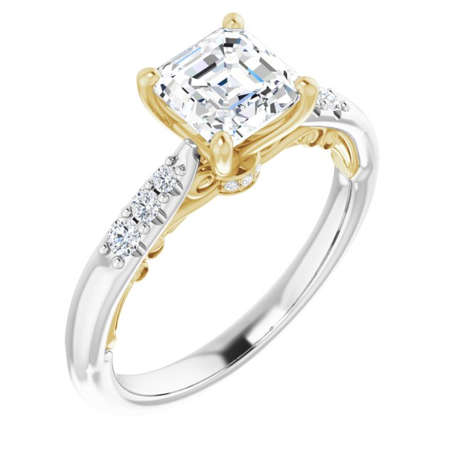 Asscher Accented Engagement Ring