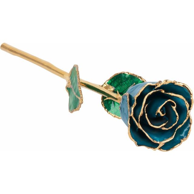 Blue Zircon Colored Rose with Gold Trim