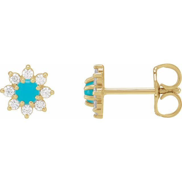 Gemstone and 1/8 CTW Natural Diamond Cabochon Flower Earrings