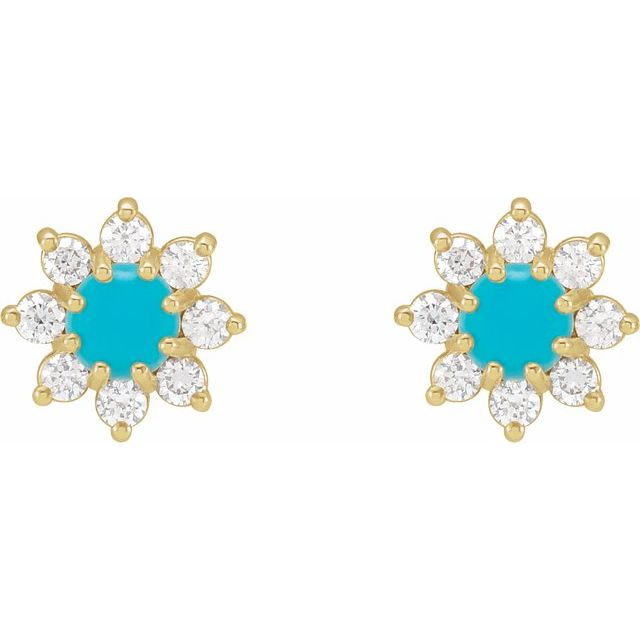 Gemstone and 1/8 CTW Natural Diamond Cabochon Flower Earrings