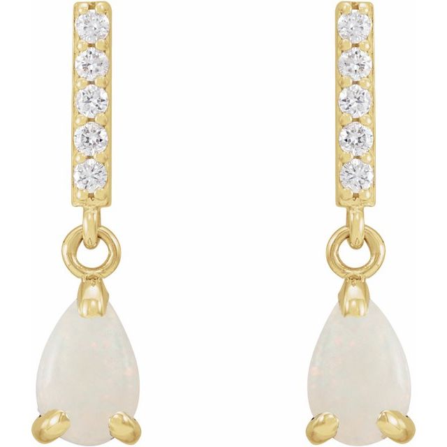 White Opal and Diamond Dangle Earrings