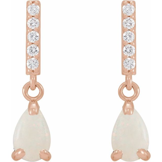 White Opal and Diamond Dangle Earrings