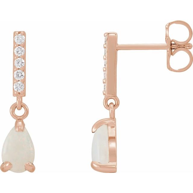 White Opal and Diamond Dangle Earrings