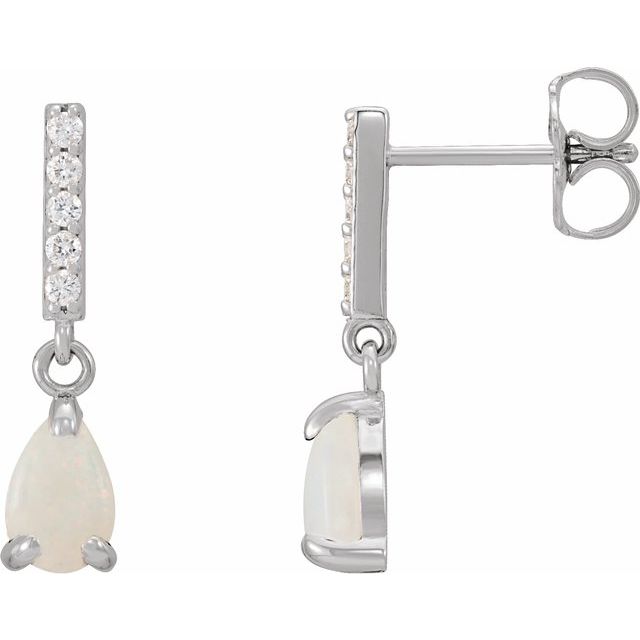 White Opal and Diamond Dangle Earrings