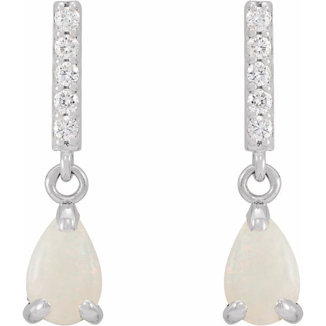 White Opal and Diamond Dangle Earrings