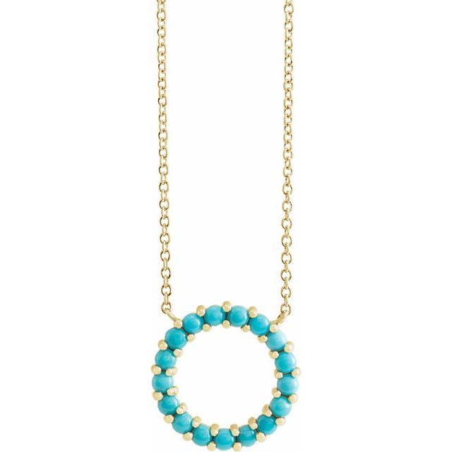 Natural Turquoise Circle Cabochon 18 In Necklace
