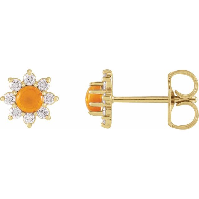Gemstone and 1/8 CTW Natural Diamond Cabochon Flower Earrings