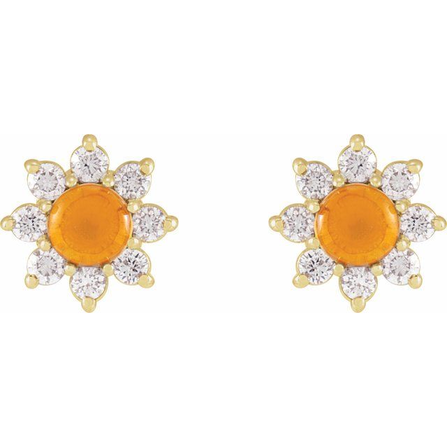 Gemstone and 1/8 CTW Natural Diamond Cabochon Flower Earrings