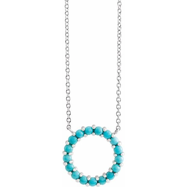 Natural Turquoise Circle Cabochon 18 In Necklace