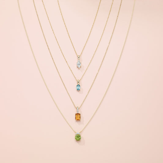 Solitaire, Gemstone Pendant, Gemstone Necklace, Mother's Day, Valentine's Day, Gifts, Bead Chain, Rope Chain, Cable Chain, Box Chain, Diamond, Aquamarine, Notable Gems, Citrine, Peridot