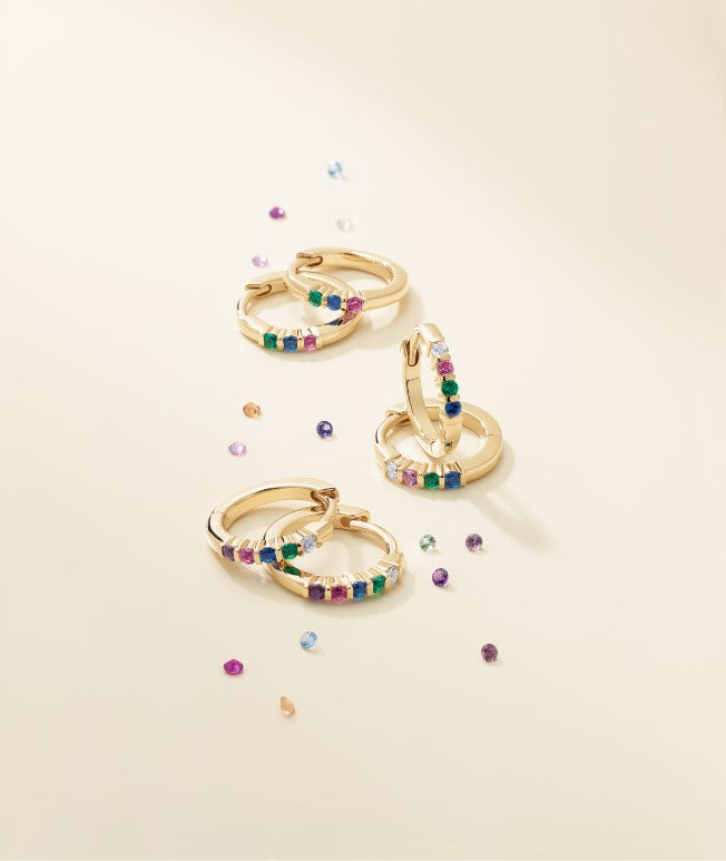 Gemstone, Birthstone, Gemstone Earrings, Family, Mother's Day, Gemstone Hoop, Gemstone Huggie, Multi-Colored Stones