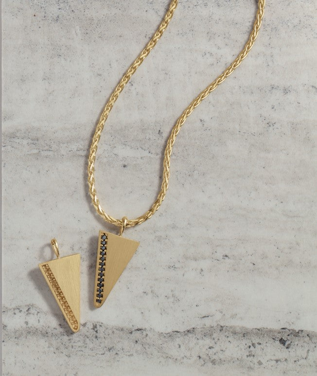 Diamond Necklace, Men's, Triangle, Yellow Gold, Geometric, Pendant