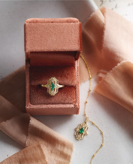 Art Deco, Vintage, Gemstone Ring, Gemstone Pendant, Gemstone Necklace, Valentine's Day, Mother's Day, Emerald, Bead Chain