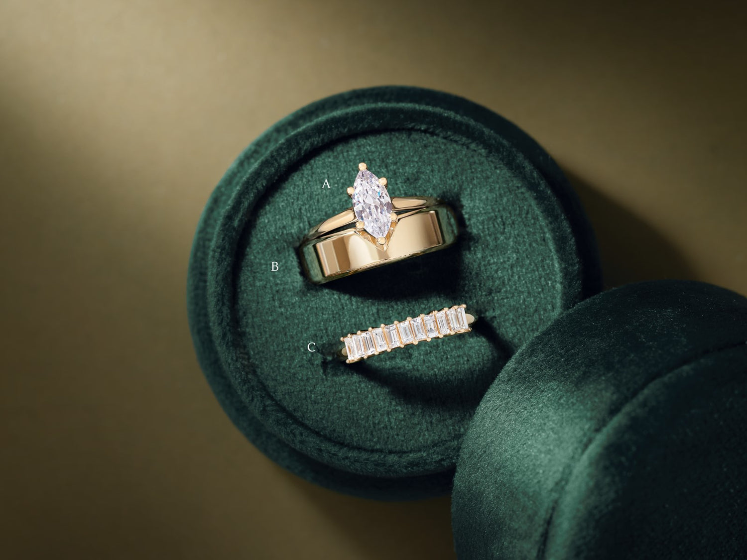 Wedding Ring Set, Marquise Engagement Ring, Matching Wedding Band, Baguette Anniversary Ring