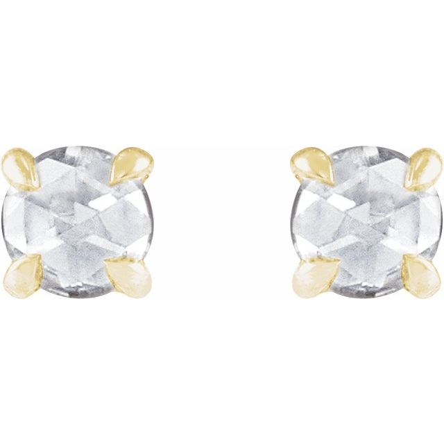 Claw Rose-Cut Stud Earrings, 4-Prong, Round, Diamond, 14K Yellow Gold,