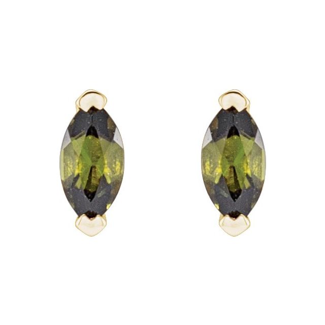 Marquise Solitaire V-Prong Stud Earrings, Green, Tourmaline, Women's Earrings, Matching Set