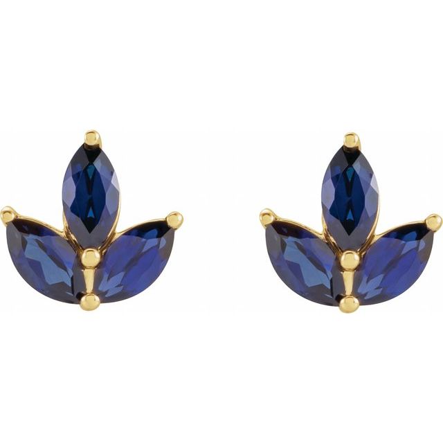 Marquise Cluster Earrings, Blue Sapphire, 14K Yellow Gold, Women's Earrings, Matching Set