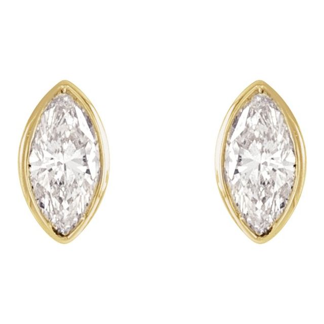 Marquise Solitaire Bezel-Set Earrings, Women's Earrings, Yellow Gold, Stackable, Matching Set