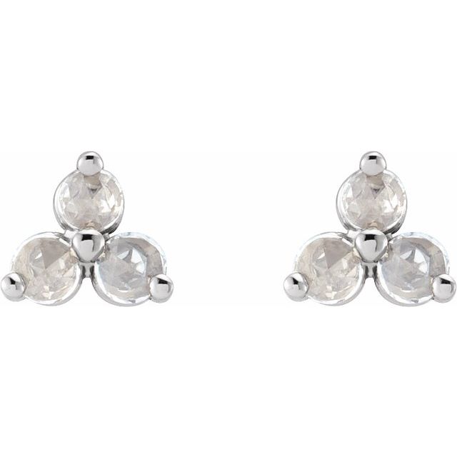 Rose-Cut Diamond Three-Stone Earrings, Women's Earrings, White Gold, Matching Set