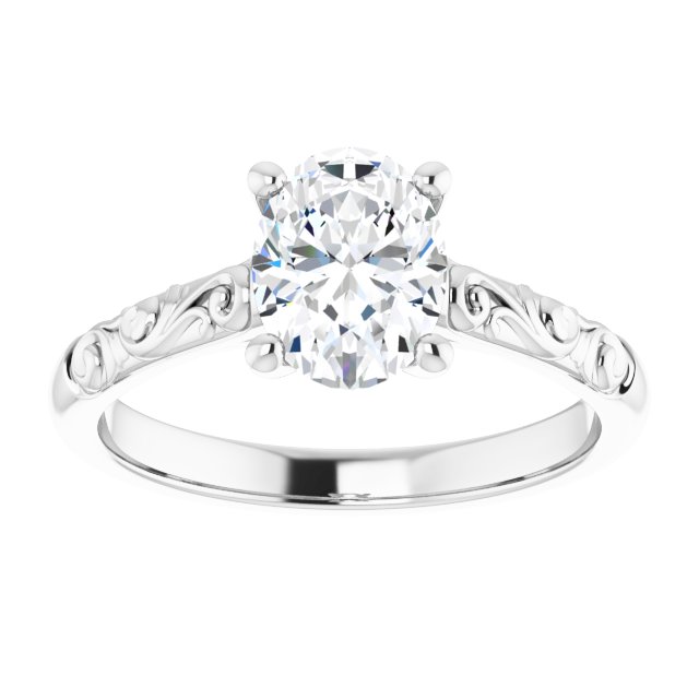 Solitaire Engagement Ring, Scultural Band, Oval Diamond, Natural Diamond, Lab-Grown Diamond