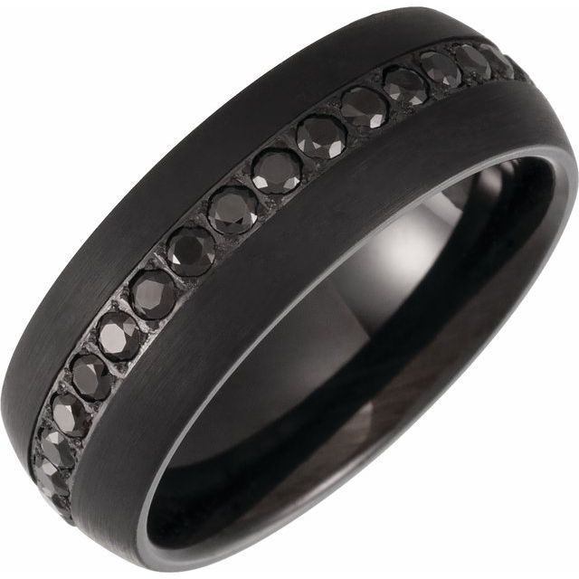 Tungsten Dome Band, Men's Ring, Simulant Black Zircon
