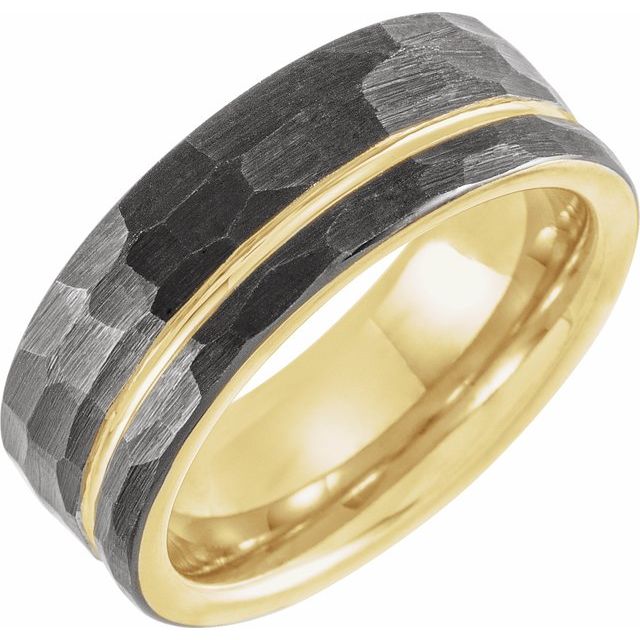 Tungsten Grooved Band, Men's Ring, Wedding Band, Hammer Finish, Black, Gold, Gold Groove