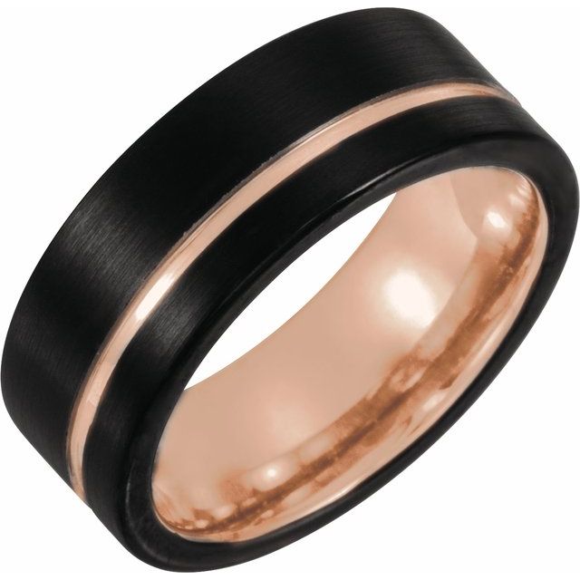 Tungsten Grooved Band, 18K Rose Gold PVD, Black PVD, Rose Gold Groove, Men's Wedding Band, Men's Ring