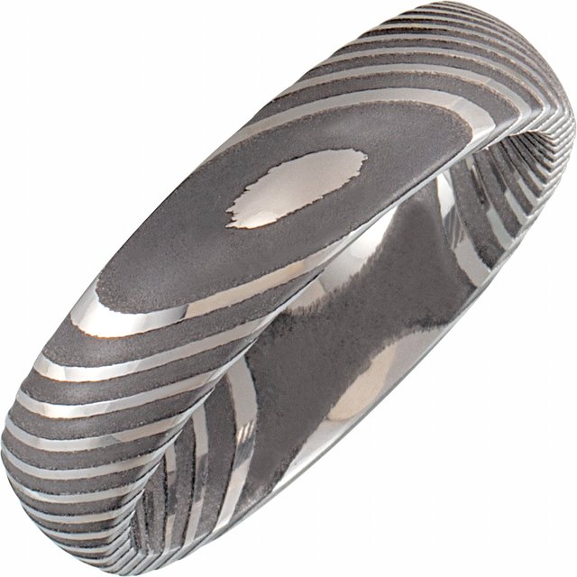 Twisted Dome Band, Men's Ring, Damascus Steel, Modern