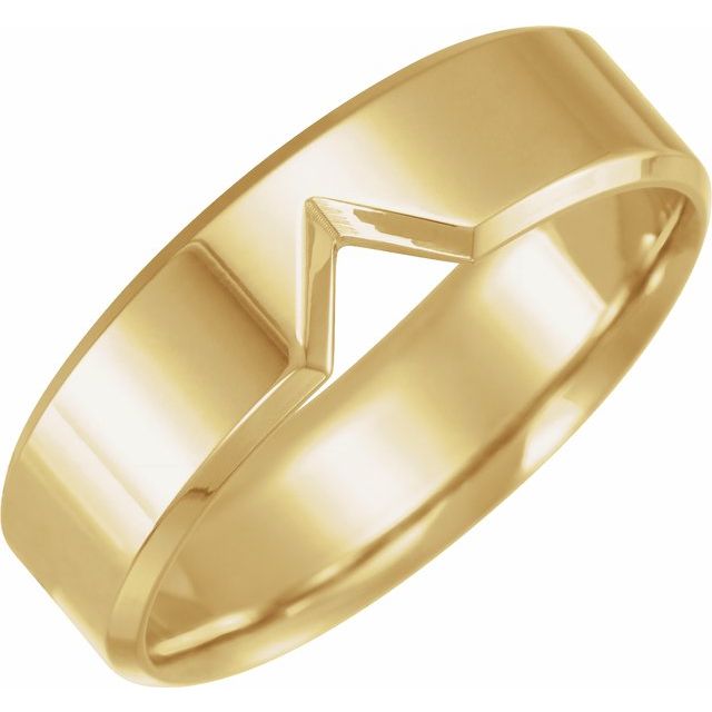V-Shape Notched Comfort-Fit Band, Women's Wedding Band, Men's Band, Yellow Gold