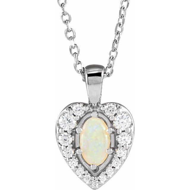 White Opal and Diamond Pendant Necklace