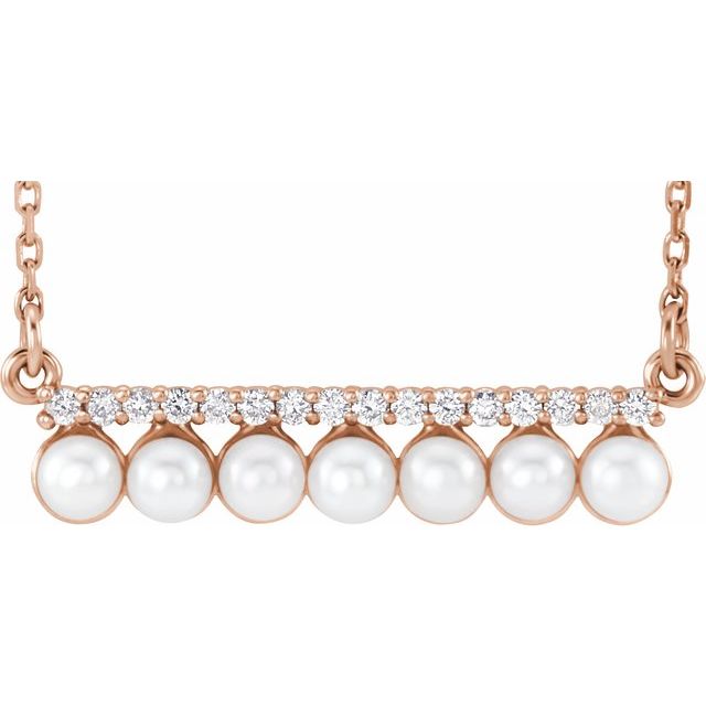 Freshwater Pearl and Diamond Bar Necklace