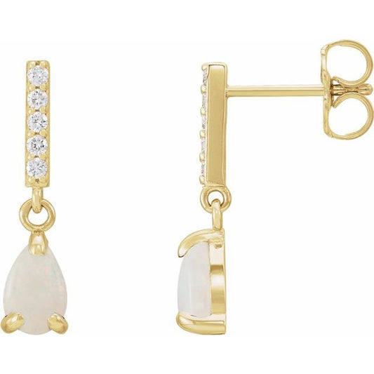 White Opal and Diamond Dangle Earrings