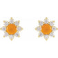 Gemstone and 1/8 CTW Natural Diamond Cabochon Flower Earrings